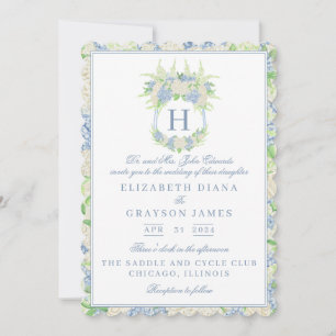 Waterverf Blauw en Wit Hydrangea Crest Bruiloft Kaart