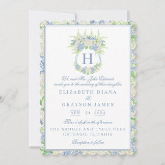 Waterverf Blauw en Wit Hydrangea Crest Bruiloft Kaart