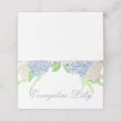 Waterverf Blauw en Wit Hydrangea Crest Bruiloft Plaatskaartje (Buitenkant ongevouwen)