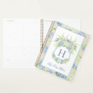 Waterverf Blauw en Wit Hydrangea Crest Bruiloft Planner