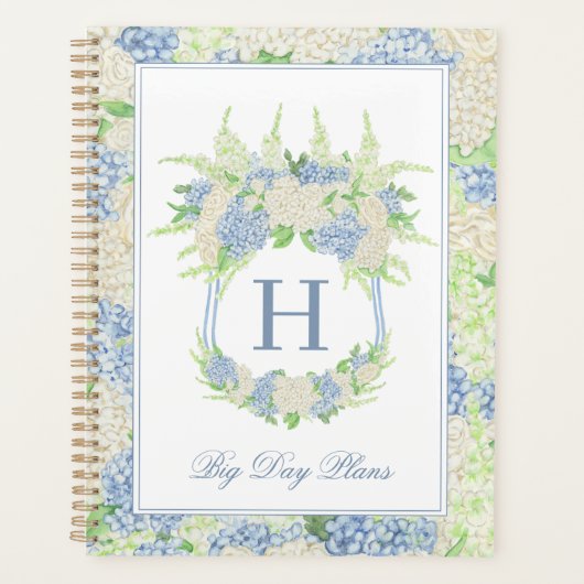 Waterverf Blauw en Wit Hydrangea Crest Bruiloft Planner (Voorkant)