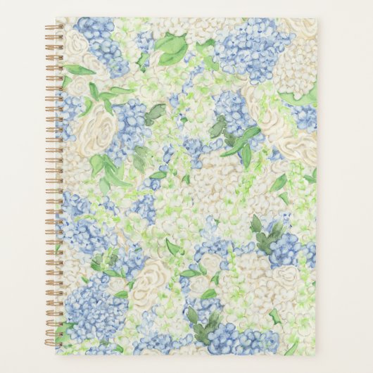 Waterverf Blauw en Wit Hydrangea Crest Bruiloft Planner (Voorkant)