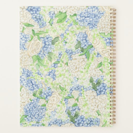 Waterverf Blauw en Wit Hydrangea Crest Bruiloft Planner (Achterkant)