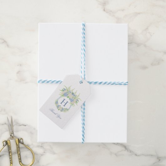 Waterverf Blauw en Wit Hydrangea Crest Cadeaulabel (Met Touw)