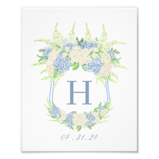 Waterverf Blauw en Wit Hydrangea Crest Foto Afdruk (Voorkant)