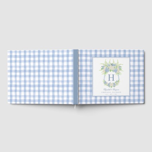Waterverf Blauw en Wit Hydrangea Crest Gingham Gastenboek (Volledig)