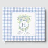 Waterverf Blauw en Wit Hydrangea Crest Gingham Gastenboek (Voorkant)