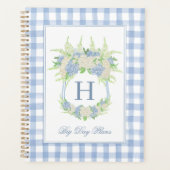 Waterverf Blauw en Wit Hydrangea Crest Gingham Planner (Voorkant)