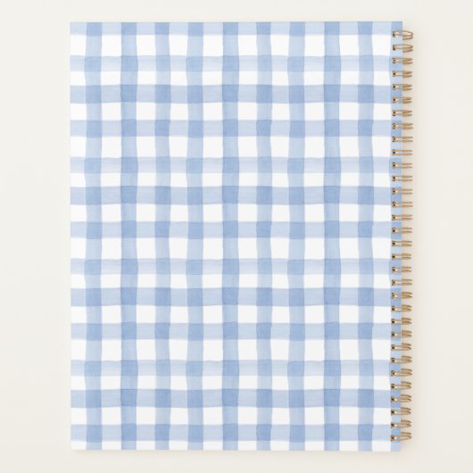 Waterverf Blauw en Wit Hydrangea Crest Gingham Planner (Achterkant)