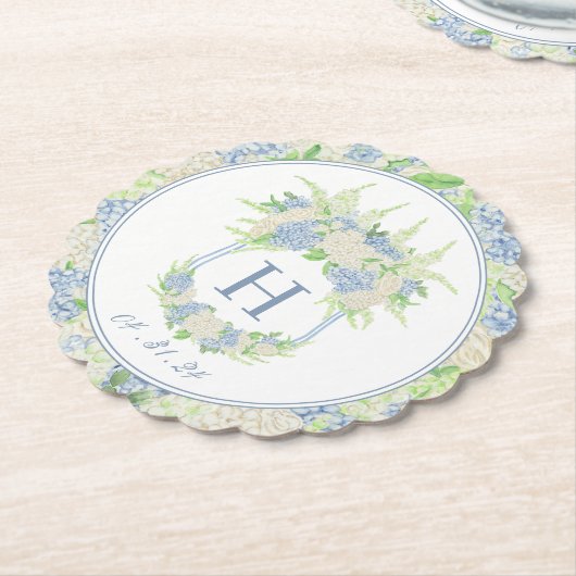 Waterverf Blauw en Wit Hydrangea Crest Kartonnen Onderzetters (Gekanteld)