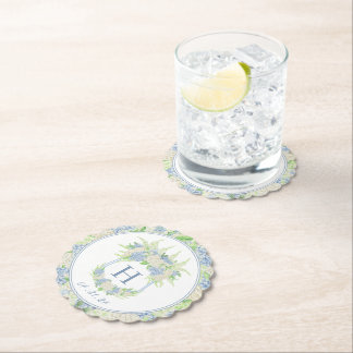 Waterverf Blauw en Wit Hydrangea Crest Kartonnen Onderzetters