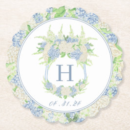 Waterverf Blauw en Wit Hydrangea Crest Kartonnen Onderzetters