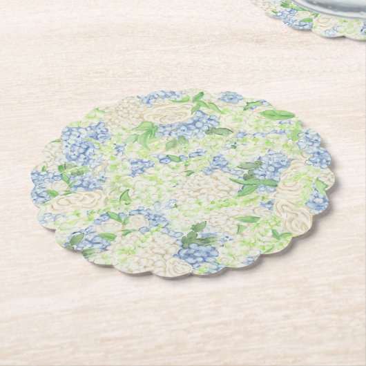 Waterverf Blauw en Wit Hydrangea Crest Kartonnen Onderzetters (Gekanteld)
