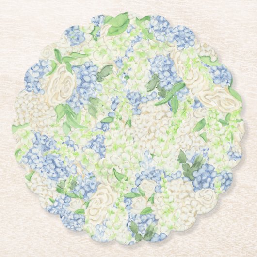 Waterverf Blauw en Wit Hydrangea Crest Kartonnen Onderzetters (Voorkant)