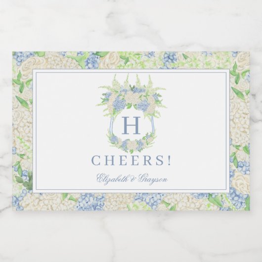 Waterverf Blauw en Wit Hydrangea Crest Likeurfles Etiket (Enkel label)