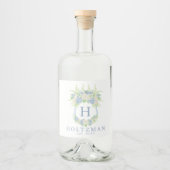 Waterverf Blauw en Wit Hydrangea Crest Likeurfles Etiket (Voorkant)