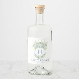 Waterverf Blauw en Wit Hydrangea Crest Likeurfles Etiket