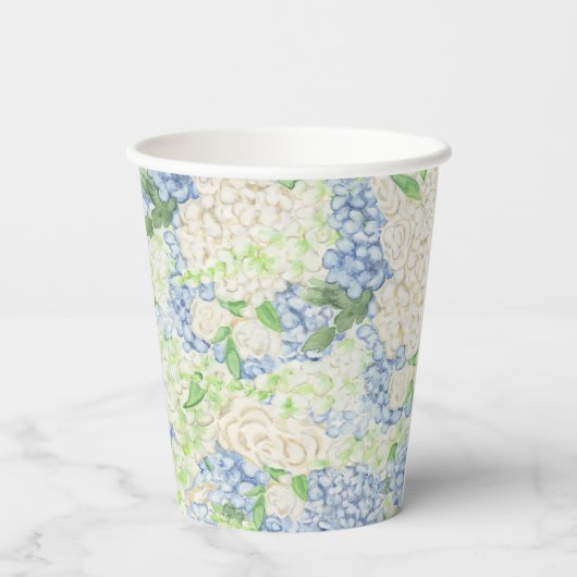 Waterverf Blauw en Wit Hydrangea Crest Papieren Bekers (Achterkant)
