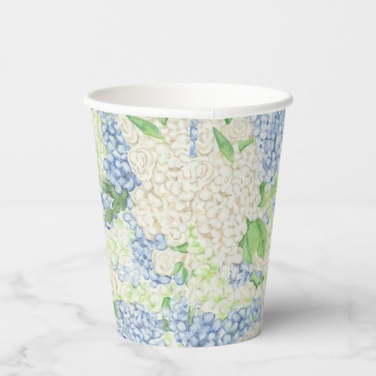 Waterverf Blauw en Wit Hydrangea Crest Papieren Bekers (Rechts)