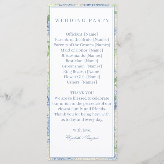 Waterverf Blauw en Wit Hydrangea Crest Programma (Achterkant)