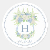 Waterverf Blauw en Wit Hydrangea Crest Ronde Sticker (Voorkant)