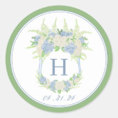 Waterverf Blauw en Wit Hydrangea Crest Ronde Sticker (Voorkant)