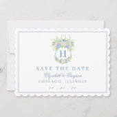 Waterverf Blauw en Wit Hydrangea Crest Save The Date (Voorkant)