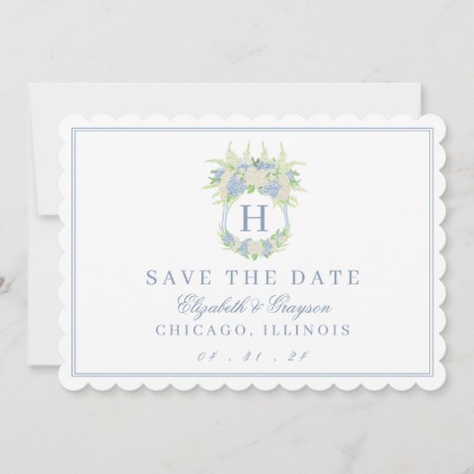 Waterverf Blauw en Wit Hydrangea Crest Save The Date (Voorkant)
