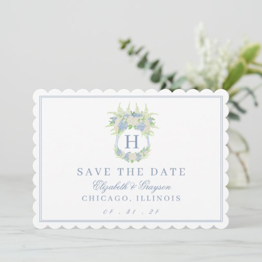 Waterverf Blauw en Wit Hydrangea Crest Save The Date (Staand voorkant)