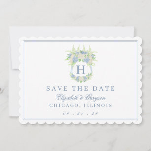 Waterverf Blauw en Wit Hydrangea Crest Save The Date