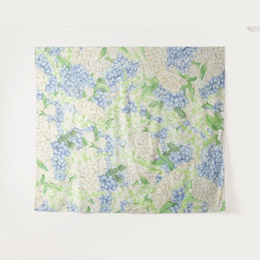 Waterverf Blauw en Wit Hydrangea Crest Wandkleed (Voorkant (horizontaal))