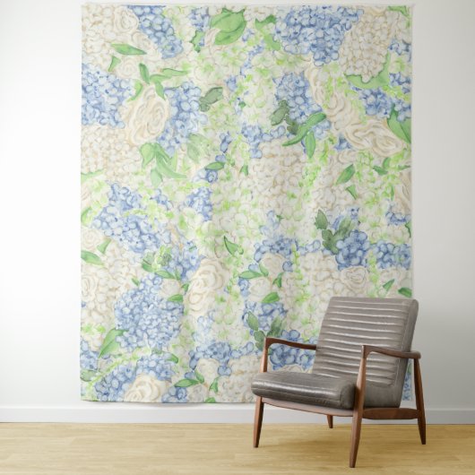 Waterverf Blauw en Wit Hydrangea Crest Wandkleed (In situ)