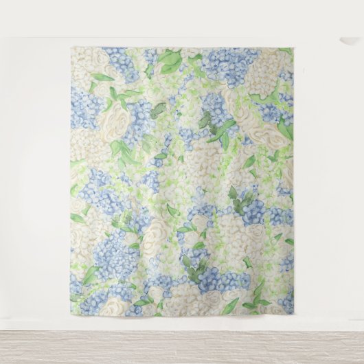 Waterverf Blauw en Wit Hydrangea Crest Wandkleed (Voorkant)