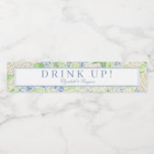 Waterverf Blauw en Wit Hydrangea Crest Waterfles Etiket (Enkel label)