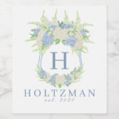 Waterverf Blauw en Wit Hydrangea Crest Wijn Etiket (Enkel label)