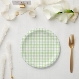 Waterverf Blauw en Wit Hydrangea Green Gingham Papieren Bordje