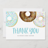 Waterverf Blauw en Witte Donuts Baby Sprinkle Bedankkaart (Voorkant)