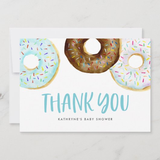 Waterverf Blauw en Witte Donuts Baby Sprinkle Bedankkaart (Voorkant)