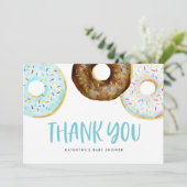 Waterverf Blauw en Witte Donuts Baby Sprinkle Bedankkaart (Staand voorkant)