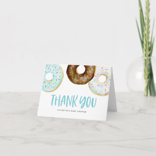 Waterverf Blauw en Witte Donuts Baby Sprinkle Bedankkaart