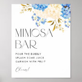 Waterverf Blauw en Witte Hortensia Mimosa Bar Poster (Voorkant)