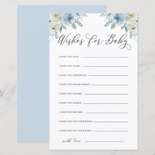 Waterverf Blauw en Witte Vloeren wenst Baby (Voorkant / Achterkant)