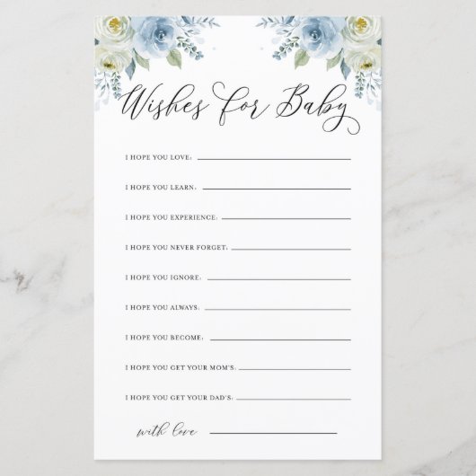 Waterverf Blauw en Witte Vloeren wenst Baby (Voorkant)