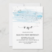 Waterverf Blauw en Zilver Sparkle First Dag Kaart (Voorkant)