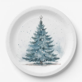 Waterverf Blauw en zilver Winter Wonderland Papieren Bordje