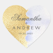 Waterverf Blauw Faux Gouden Folie Monogram Hart Sticker (Voorkant)