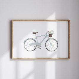 Waterverf  blauw fiets poster