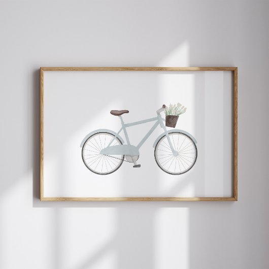 Waterverf blauw fiets poster