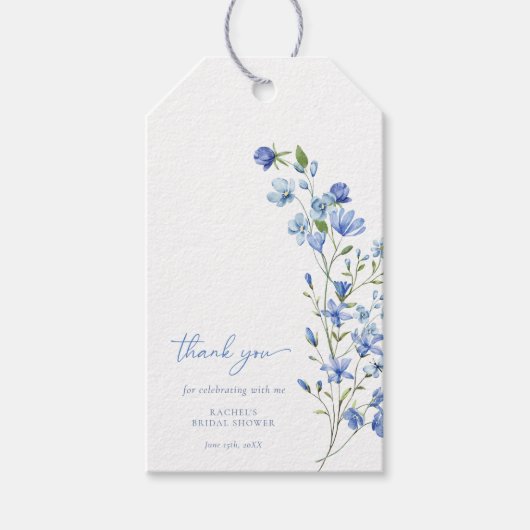 Waterverf Blauw Floral Vrijgezellenfeest Cadeaulabel (Voorkant)