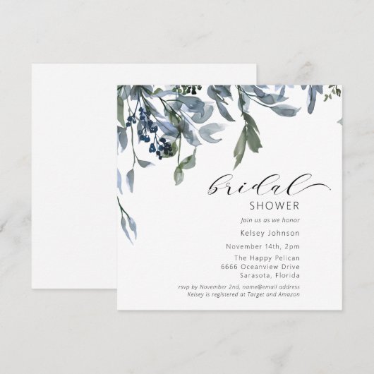 Waterverf Blauw Floral Vrijgezellenfeest Kaart (Voorkant / Achterkant)